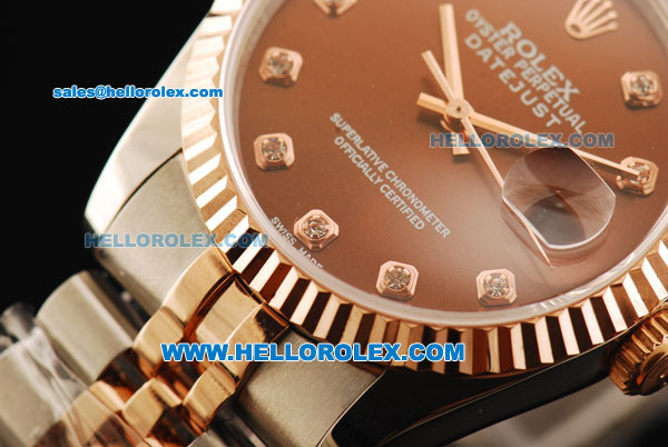 Rolex Datejust Oyster Perpetual Automatic Movement Steel Case with Brown Dial and Rose Gold Bezel-Two Tone Strap - Click Image to Close